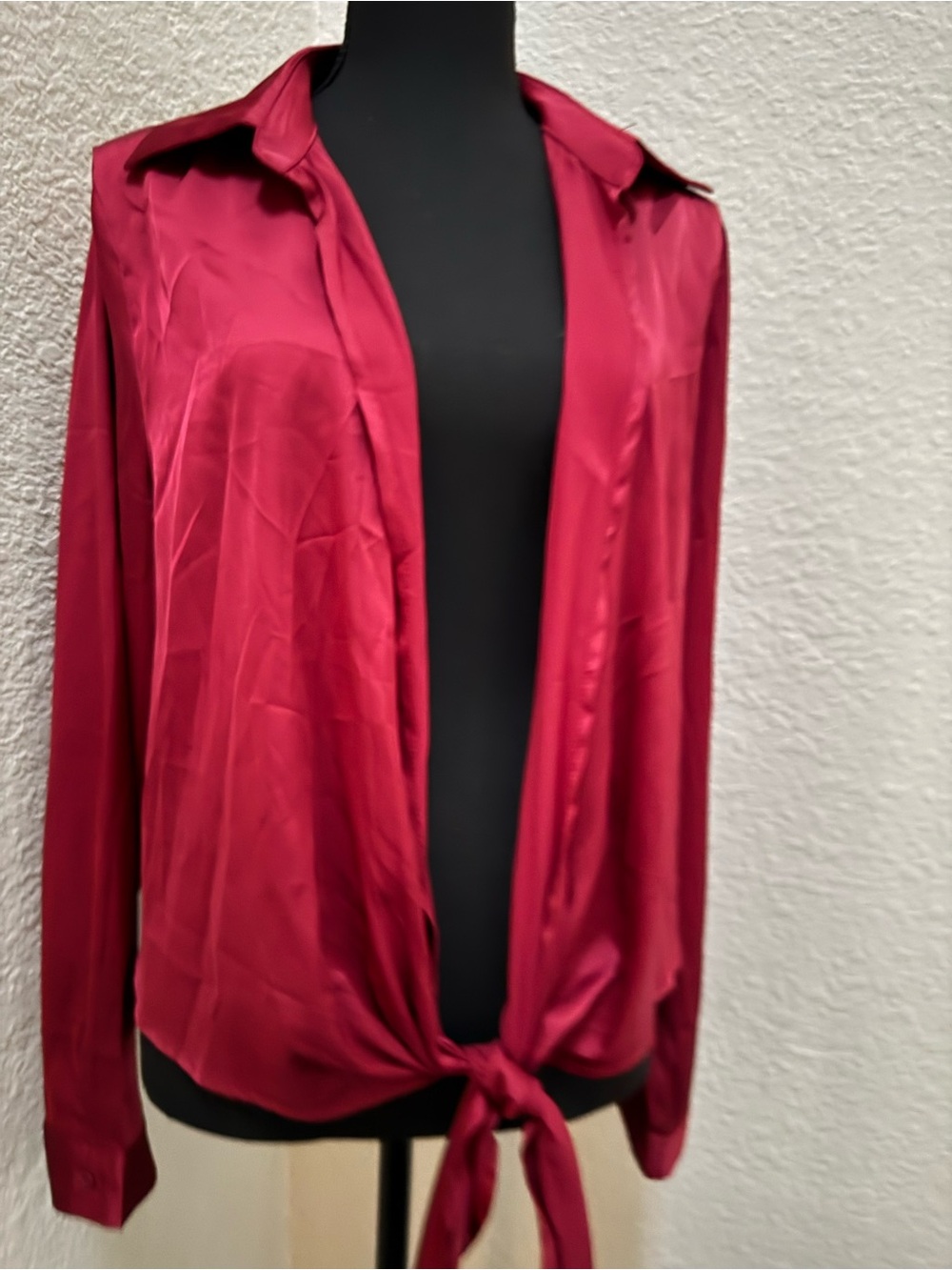 Women’s Tie-Front Satin Blouse - Deep Red